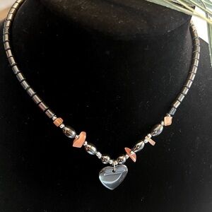 Hematite necklace with heart pendant
